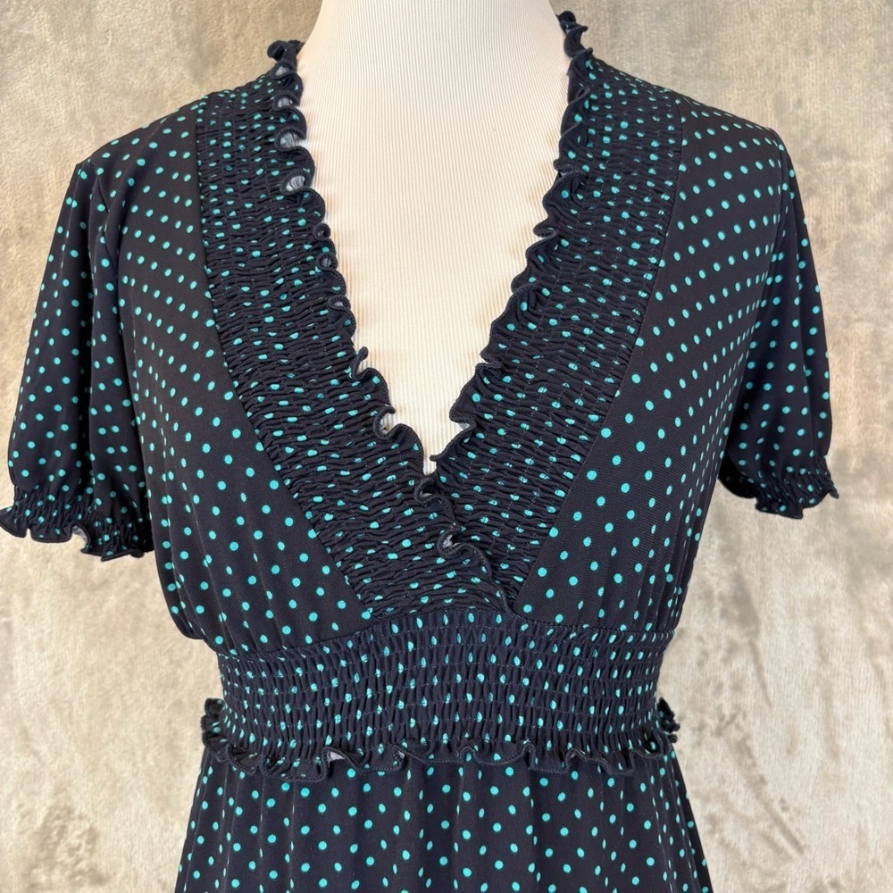 Enfocus Studio Navy Polka Dot Midi Ruffle Feminine Dress Wmn’s 8 - Picture 2 of 9
